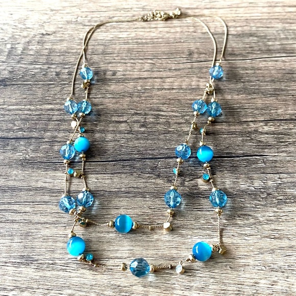 Blue & Gold Beaded Necklace - Picture 2 of 2